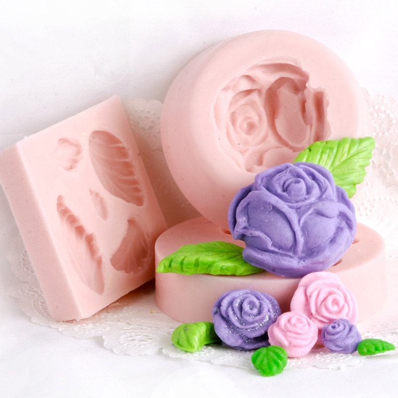 Rose Silicone Mold Set of 3 Molds - Fondant Molds - Gum Paste Molds - Food Safe Molds - Candle Molds - Soap Molds