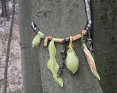 Tree Bling, lime green & pumpkin orange jewellery for your trees, handmade exotic, organic, ceramic baubles to decorate your tree trunks