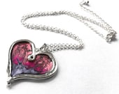 Pink Heart Necklace, Gift for Mom, Silver Heart Jewelry, Sweetheart Necklace, Silver Heart Necklace, Silver Heart Pendant