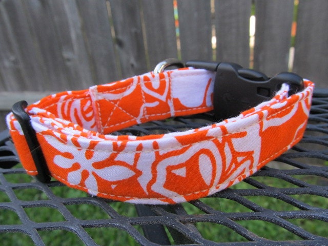 Fabric Collar MADE TO ORDER Orange Beach Florals - Adjustable Dog Collar