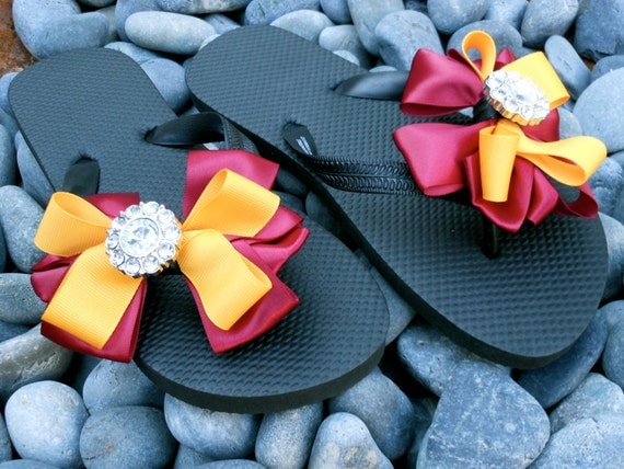 Maroon and Gold Flip Flop with Rhinestone