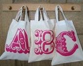 Alphabet gift bags, personalised cotton totes, for valentine gifts, wedding favours, bridal showers and party bags