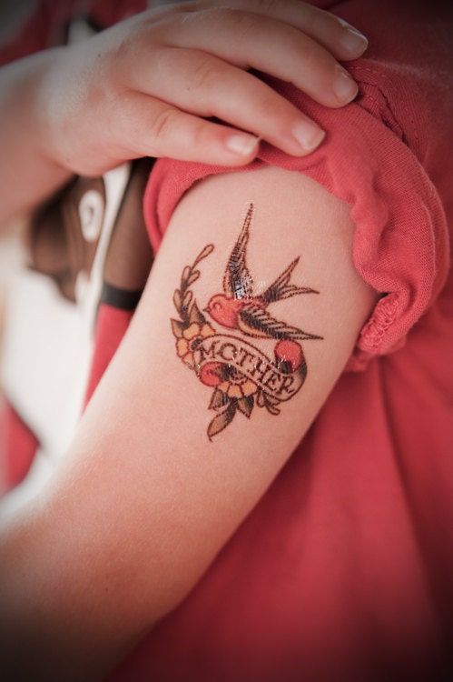 Mother Swallow Traditional Temporary Tattoo