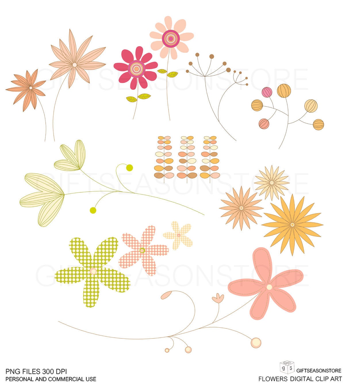 Flowers Leaf  Digital clip art for Personal and Commercial use - INSTANT DOWNLOAD