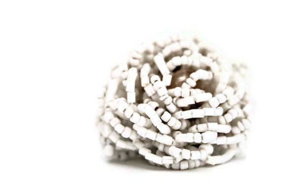 White Beaded Rose Adjustable Ring