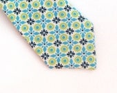 Boys Tie- Blue, White and Lime Green Floral - Sizes newborn-7 years