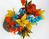 SALE : Origami  Paper Flowers in Vibrant Blue, Yellow and Orange color