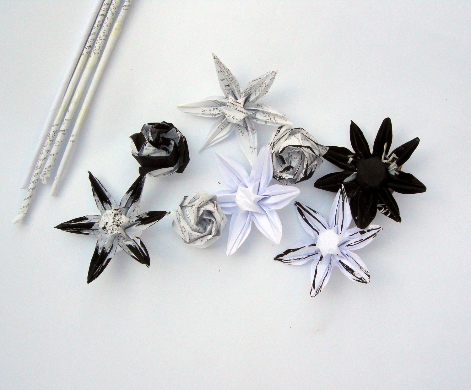 Black and White Origami Paper flowers for home decor