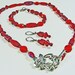 SALE Hand Made Red Glass Beads Necklace, Earrings, Bracelet Set Parure - Womens Teens Gift