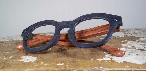 handmade black textured acetate and wood eyewear / The Johnny Depp specs