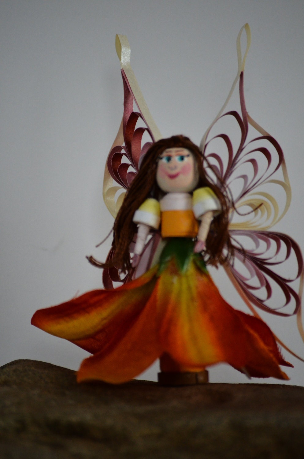 Quilled Minature Winged Orange Flower Fairy