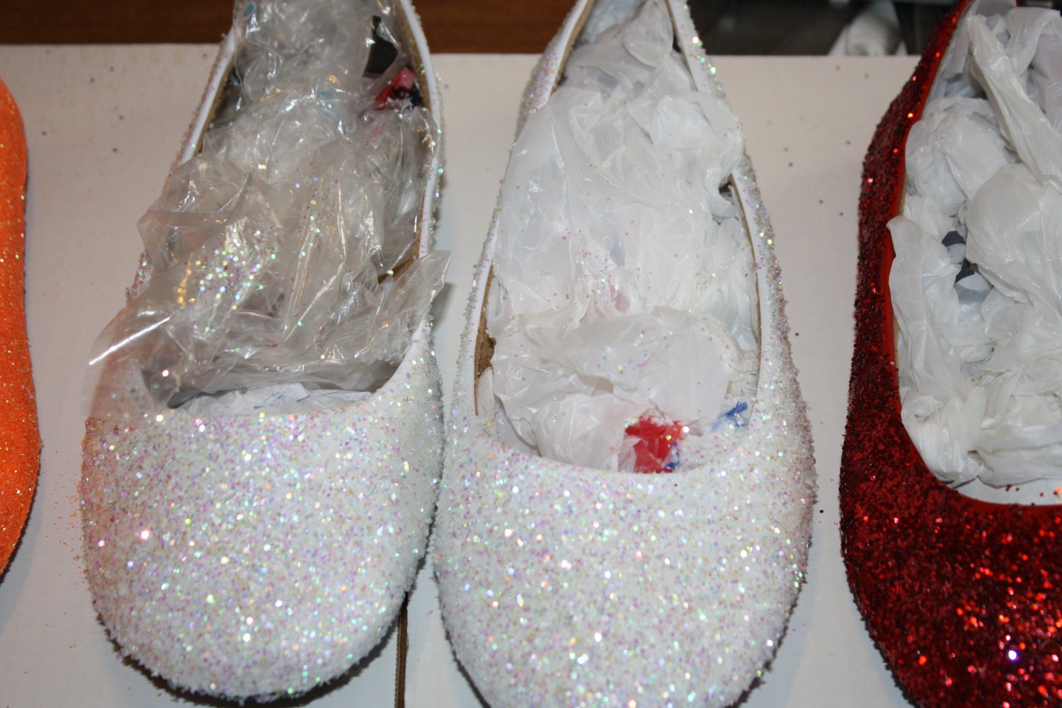 white sparkly ballet flats