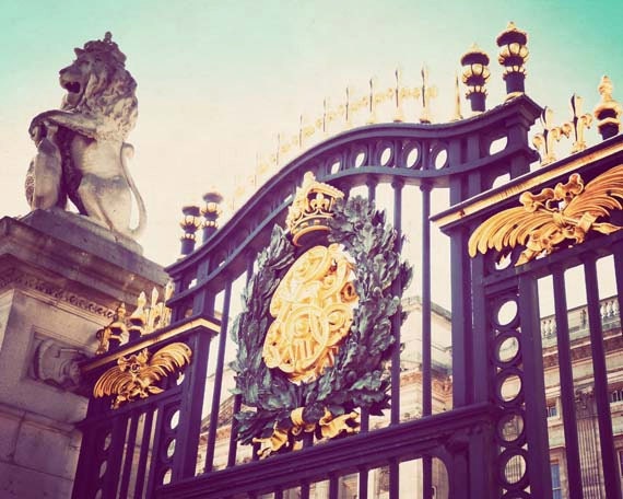London photography, Buckingham Palace, Royal Abode, fine art print, 8x10 vintage travel photo, turquoise, teal, gold, elegant, lavish