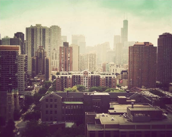 Chicago photograph, fine art photography, 8x10 Midwest photo, city landscape, skyline, vintage, retro, Windy City, dreamy, Illinois decor