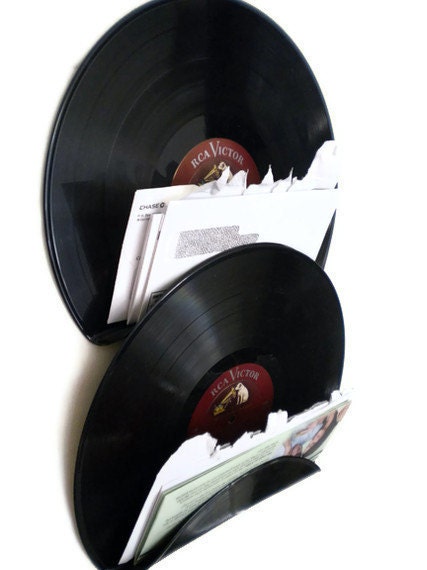 Record Letter Holder, Mail Organizer, Upcycled Wall Organization System