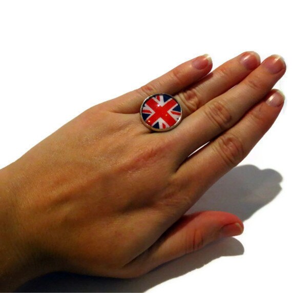 Union Jack Ring, Adjustable British Flag Jewelry