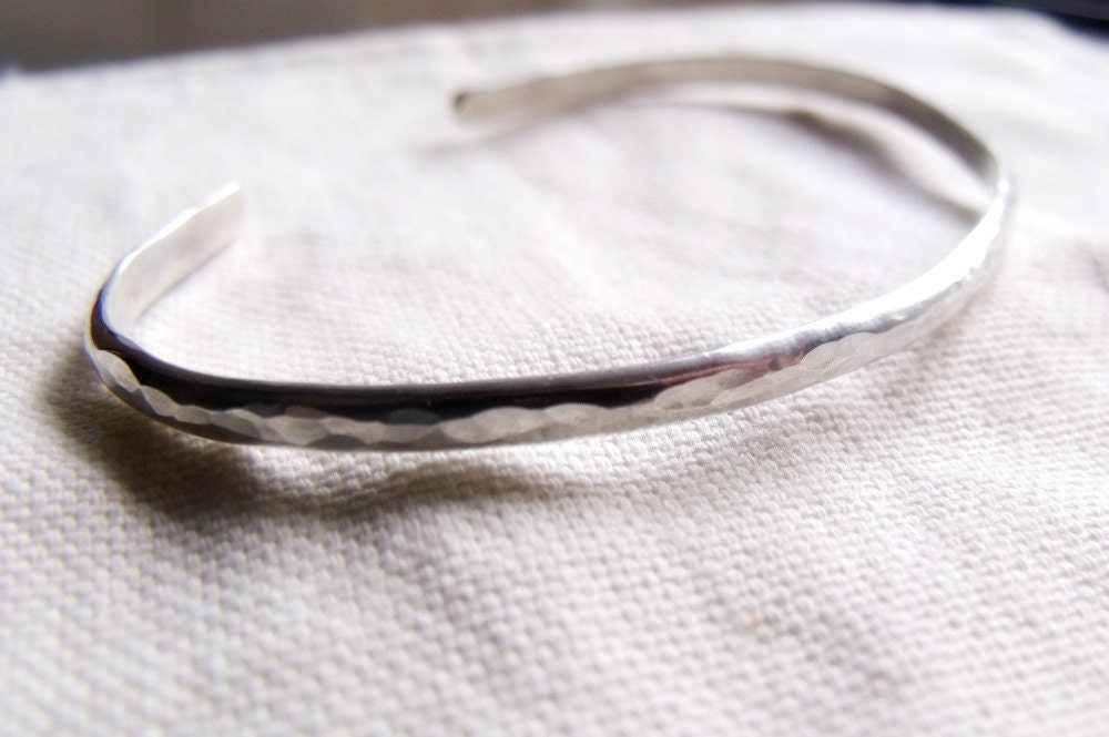 Hammered Sterling Silver Cuff Bracelet - Adjustable Bangle - Textured Design - One Size Fits Most