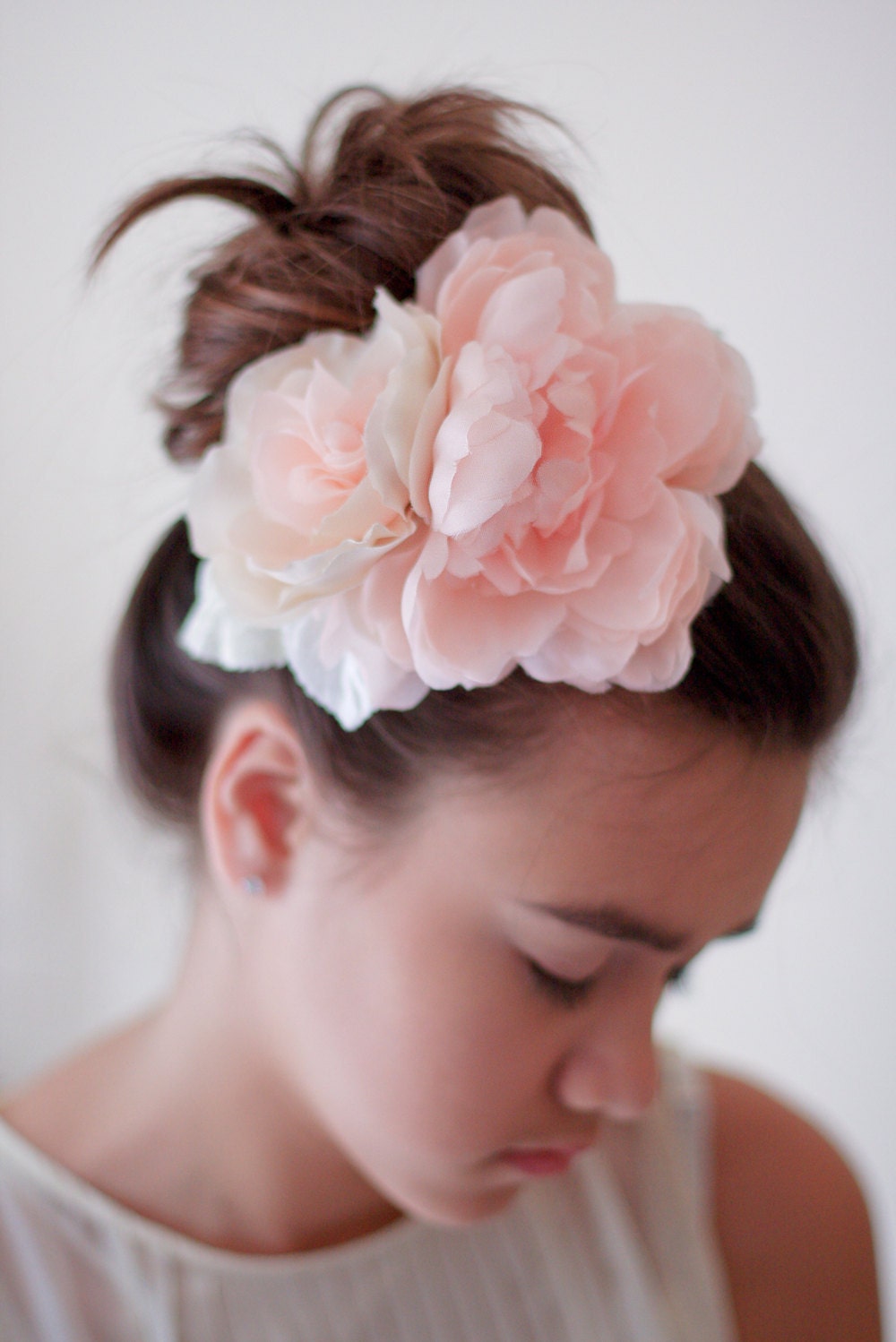 Bridal Silk Hair Flowers - Handmade Silk organza English Rose and Peony and Velvet Leaves