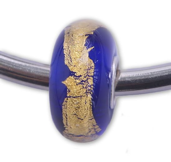 Blue Streak Murano Glass Charm Bead Sterling Silver Core Fits Most Brands of European Charm Bead Bracelets