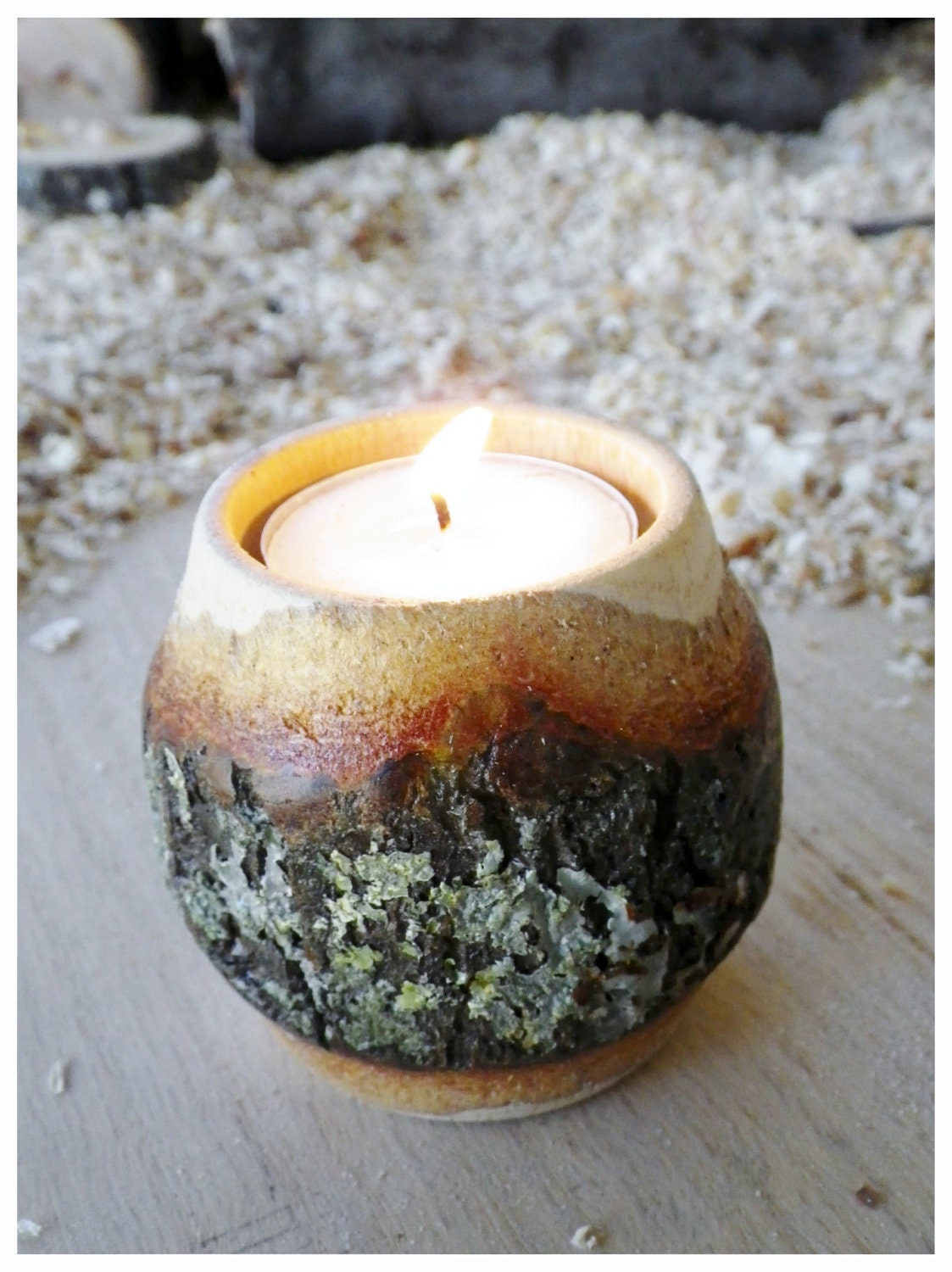 Natural bark, double curve candle holder