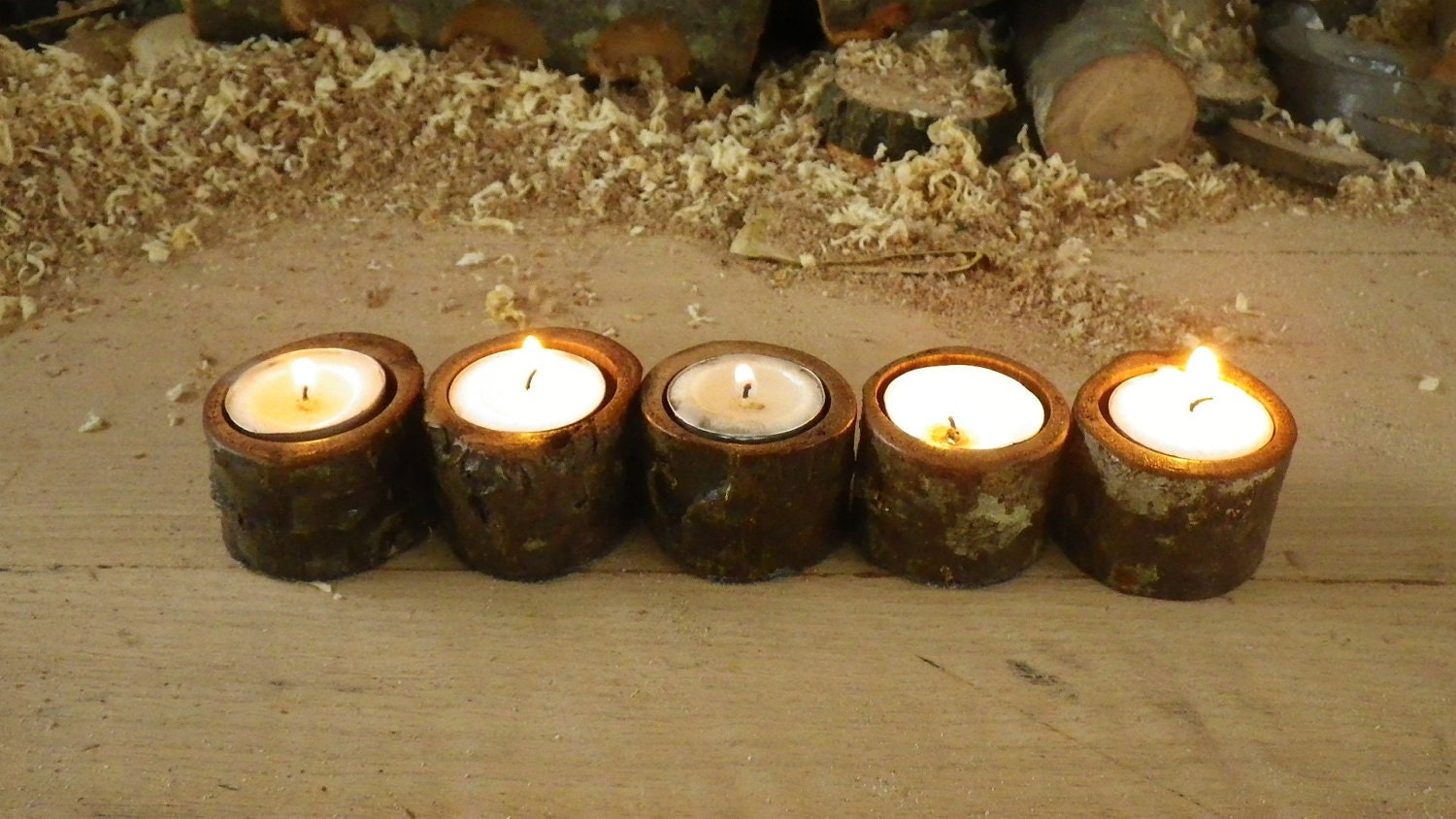 Oak bark tea light candle holder set of 5