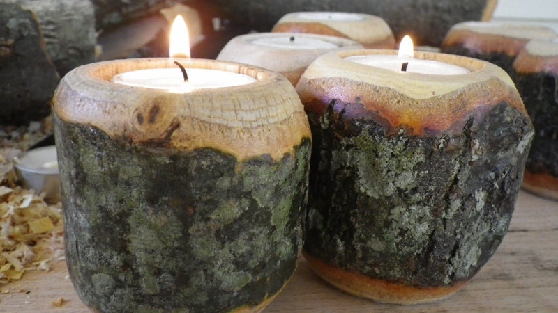 Natural Bark, double curve candle holder SET OF 3