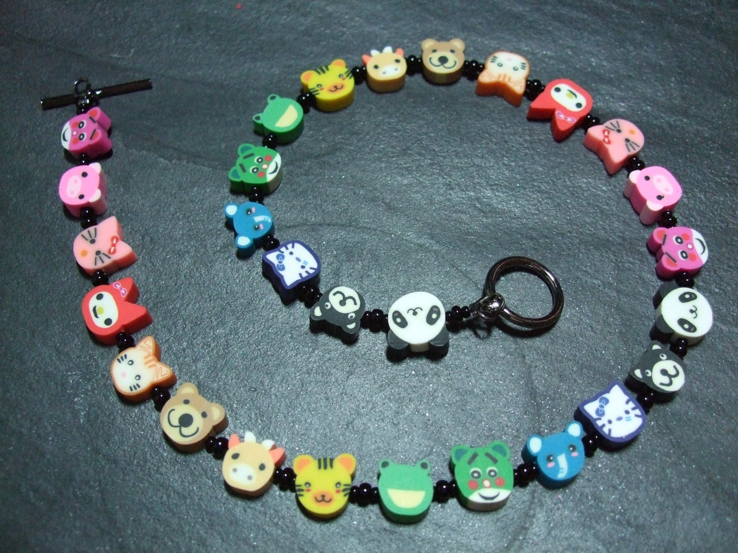 Animal Magic Collection: "Rainbow Zoo" Kitsch Polymer Clay Necklace 15 inches