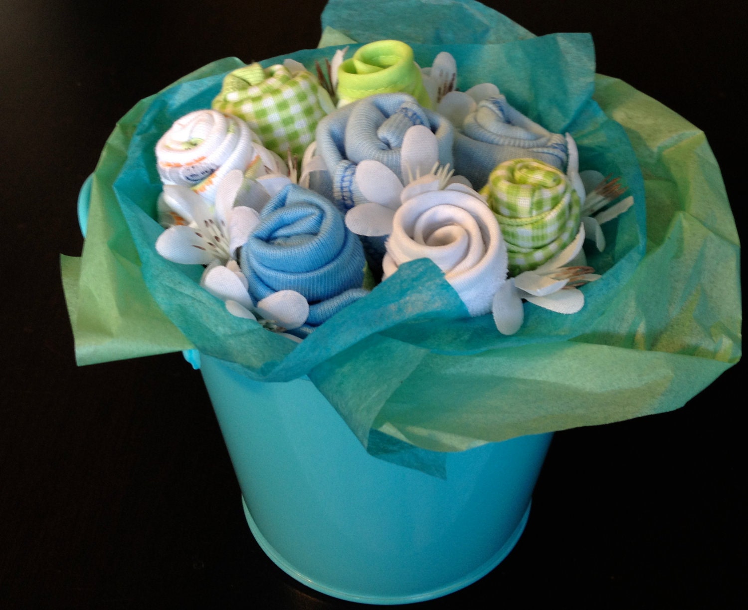 For retrop52------Turquoise Baby Clothes Bouquet