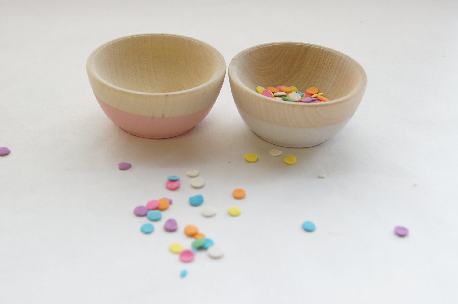 Wooden Mini Bowl Set of Two: Light Pink and White.  Party Decor, Cooking/Kitchen.