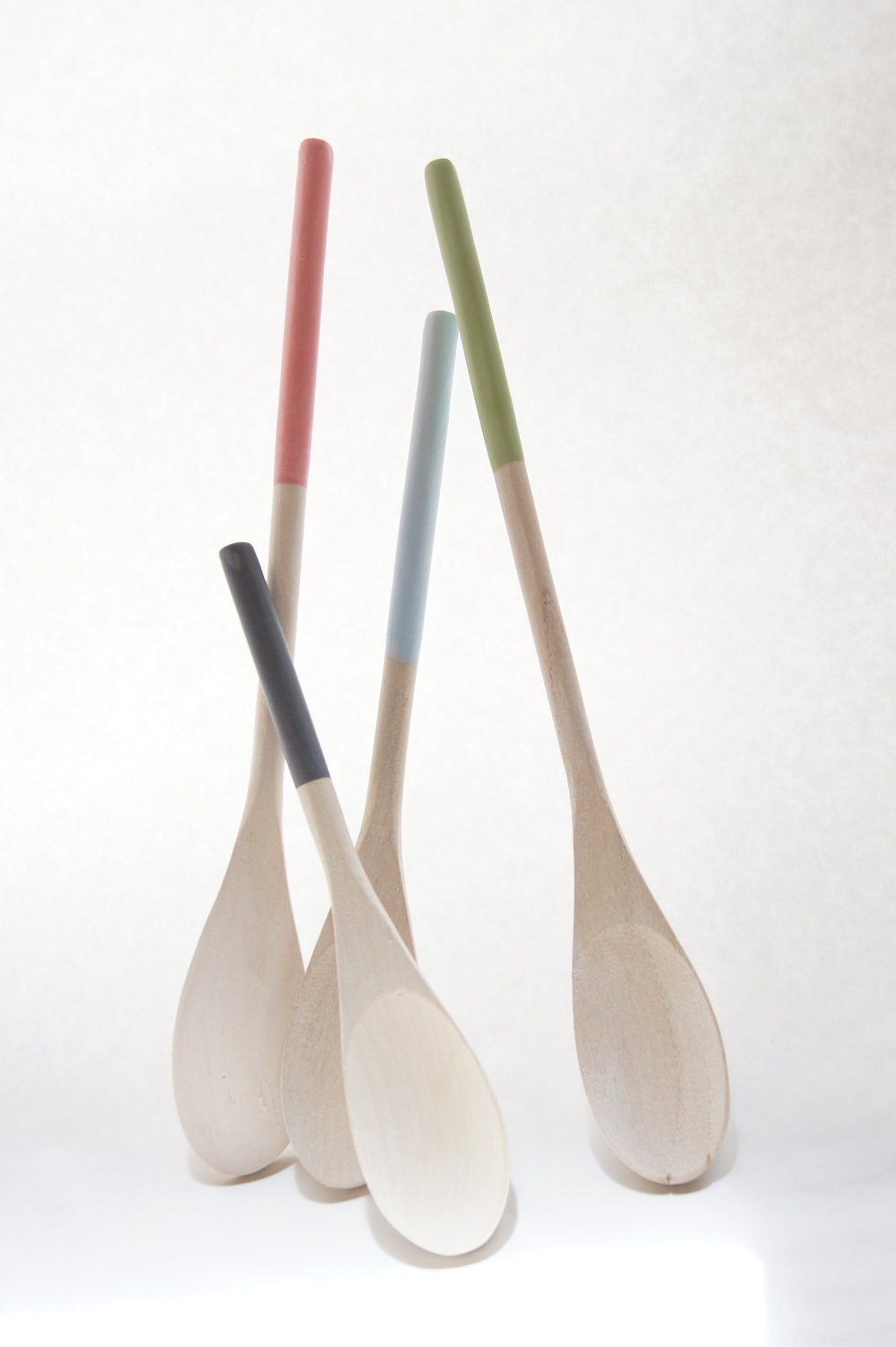 Wooden Spoons Set of 4: Green, Blue, Grey and Pink