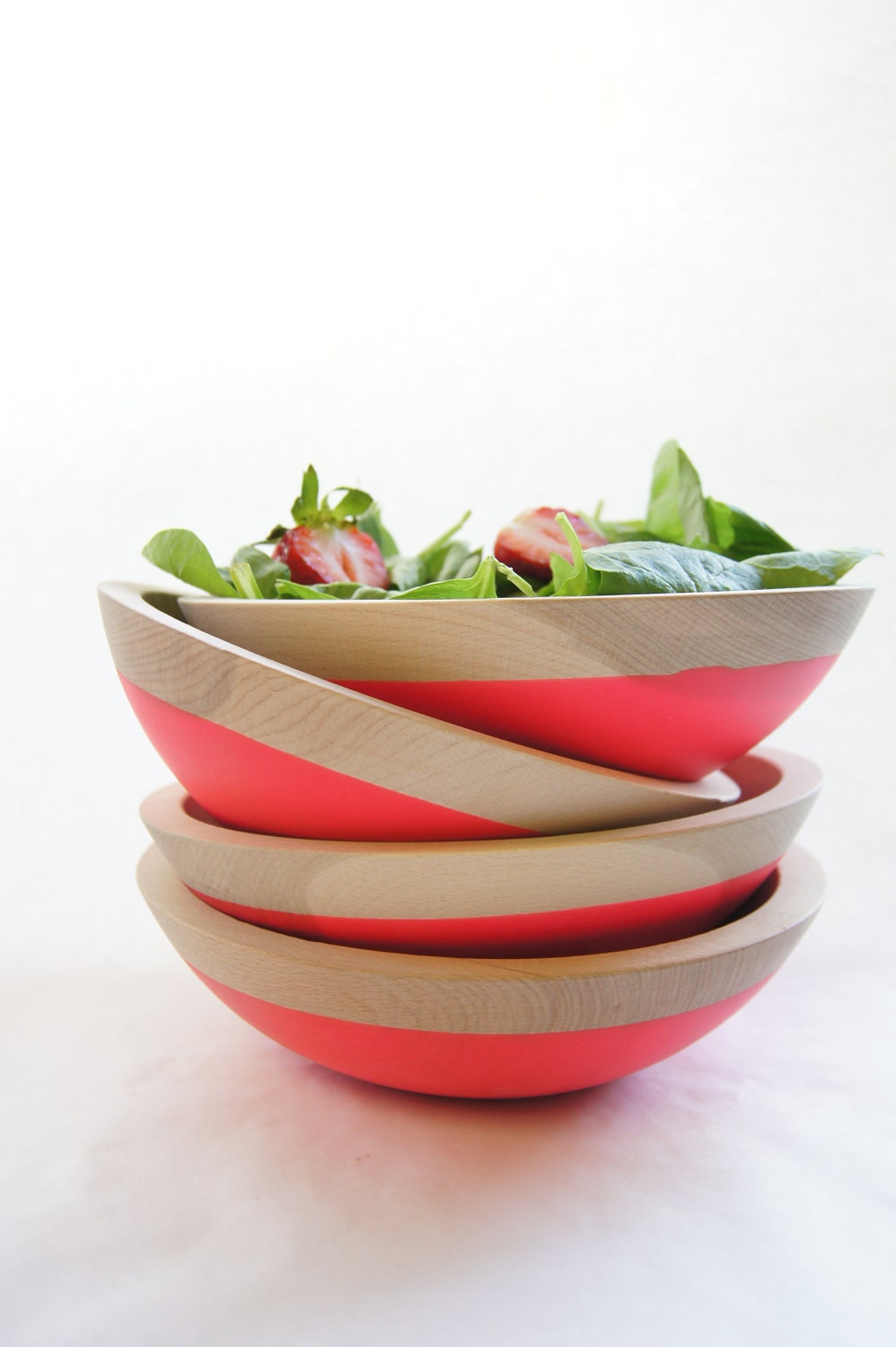 Wooden Salad Bowl Set of 5, Neon Pink, Summer Party, Picnic,Wedding Gift