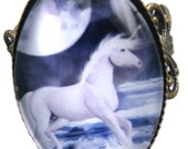 Dark Moon Unicorn horse  Vintage Style Antique Bronze Adjustable Ring