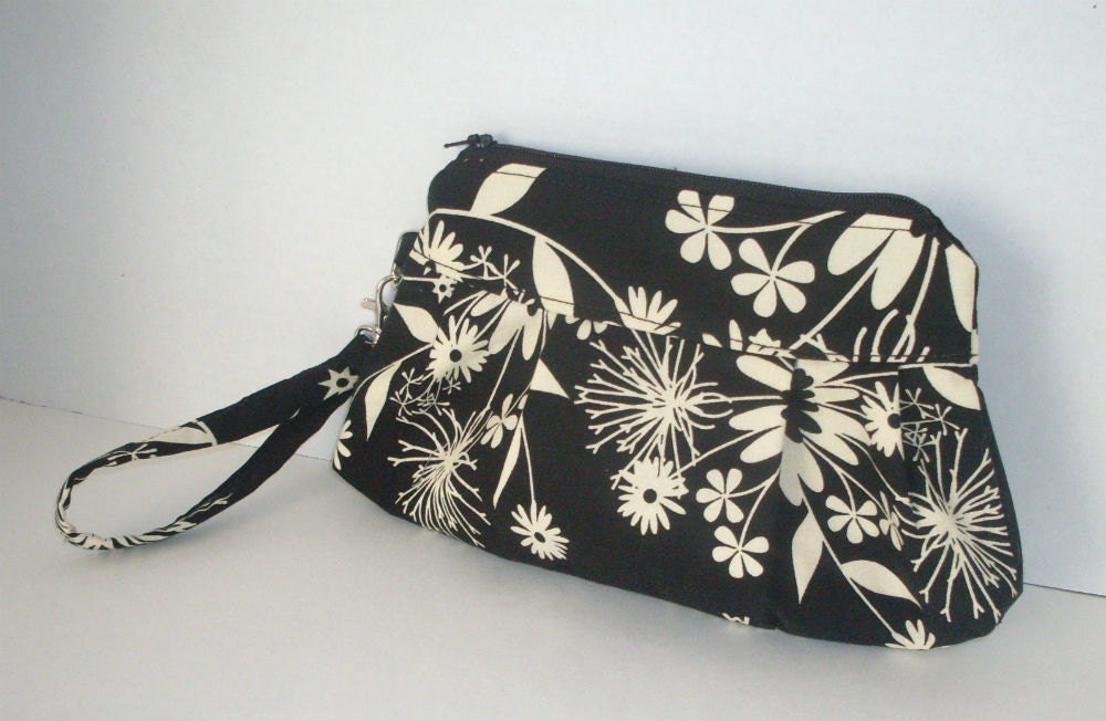 Pleated Wristlet Clutch -The Lilac in Black and White Midnight Kisses