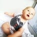 Vintage inspired Baby Onsie with attached gray vest and bow tie- red buttons white onesie