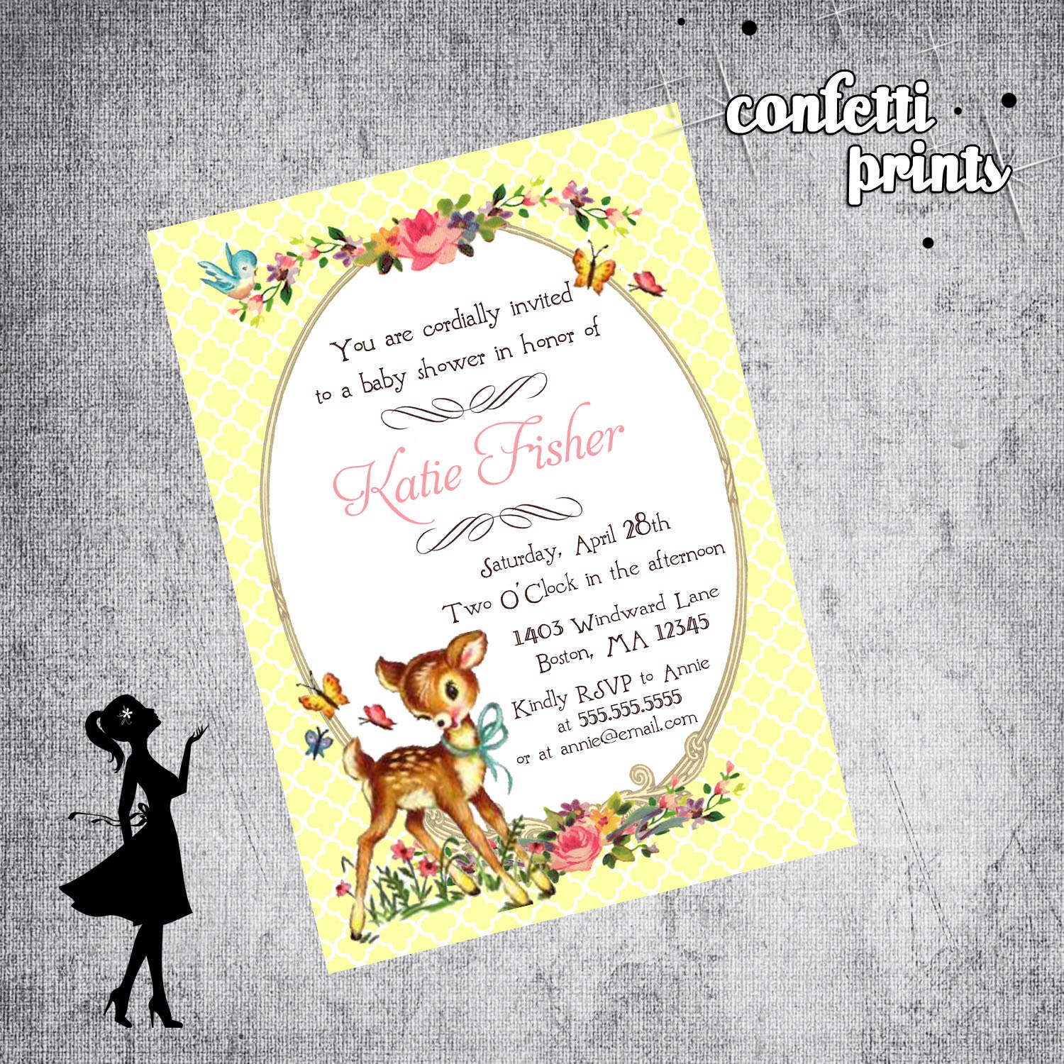 Vintage Baby Shower Invitation - FANCY FAWN Printable Il_570xn