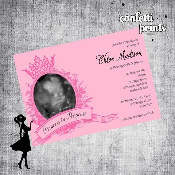 Baby Shower Invitation / Ultrasound Photo Card - PRINCESS IN PROGRESS Printable Il_570xn