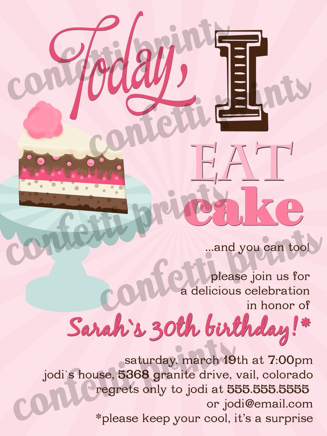 Birthday Invitation - EAT CAKE Printable