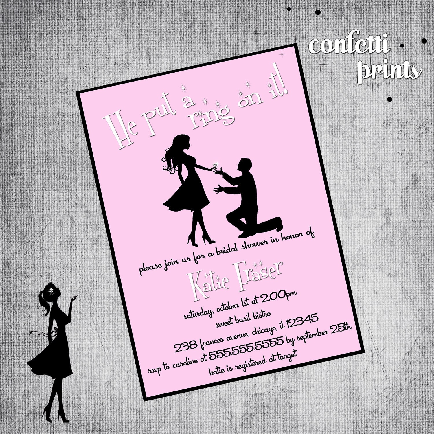 Retro Bridal Shower Invitation - HE Put A RING On It Printable