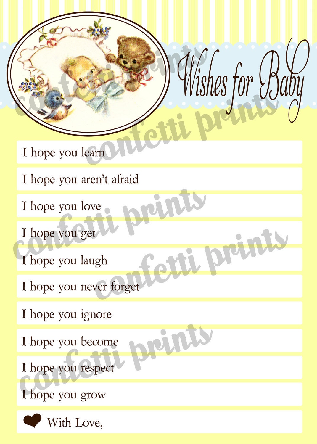 Baby Shower Game - WISHES FOR BABY Printable