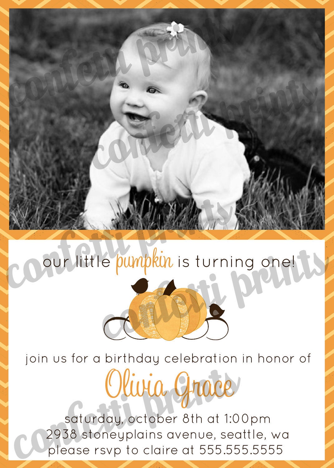 Photo Birthday Invitation - LITTLE PUMPKIN