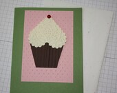 Cupcake with cherry on top blank inside handmade greeting card birthday hello thinking of you congratulations