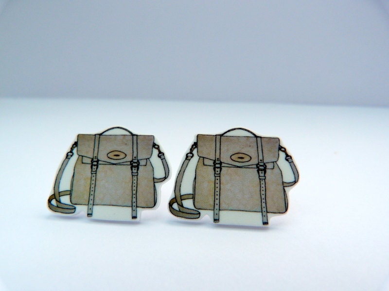 Designer handbag small plastic earrings hand illustrated