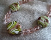Pink necklace with Green-swirl beads