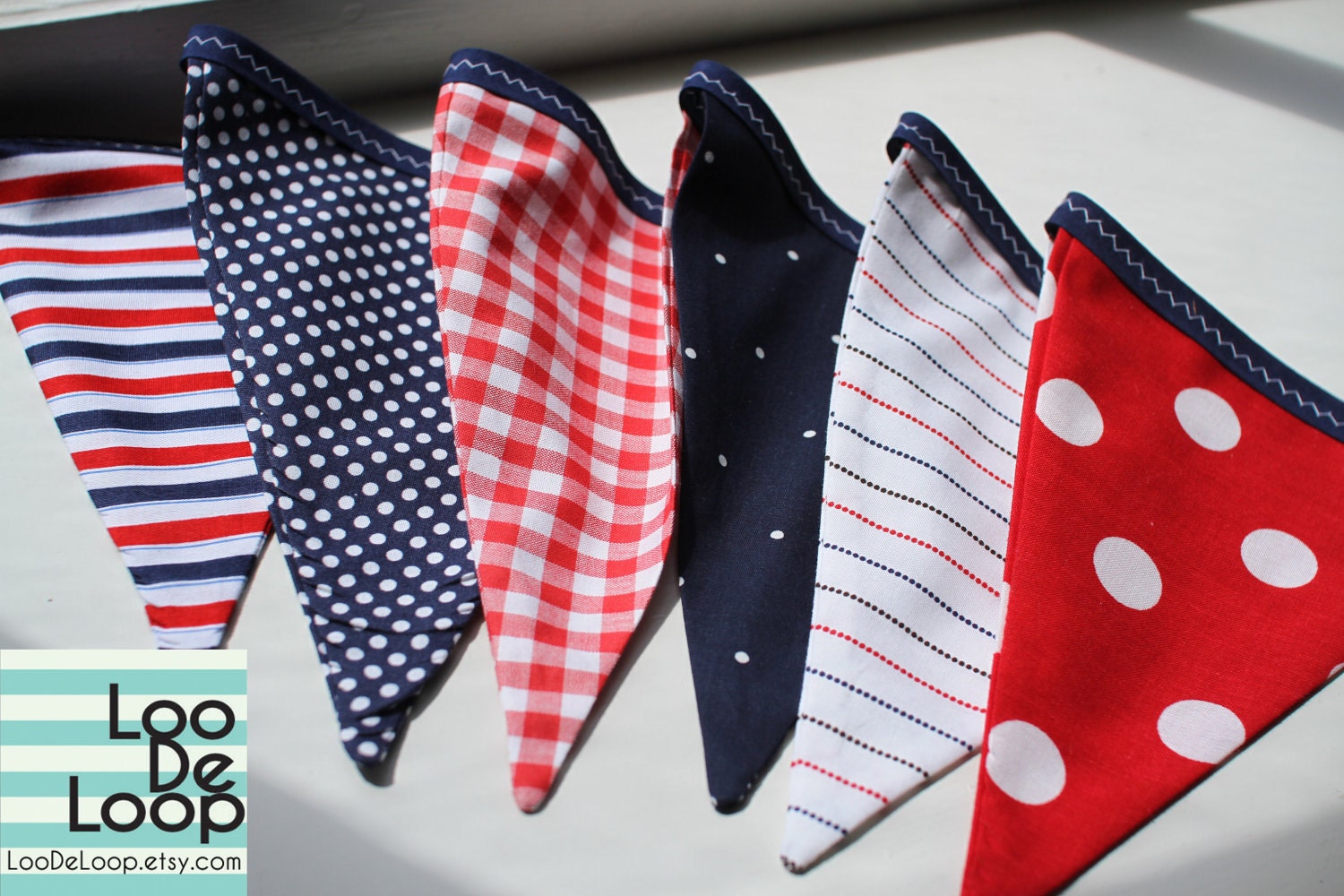 Fourth of July Patriotic Bunting Banner in Red White and Blue