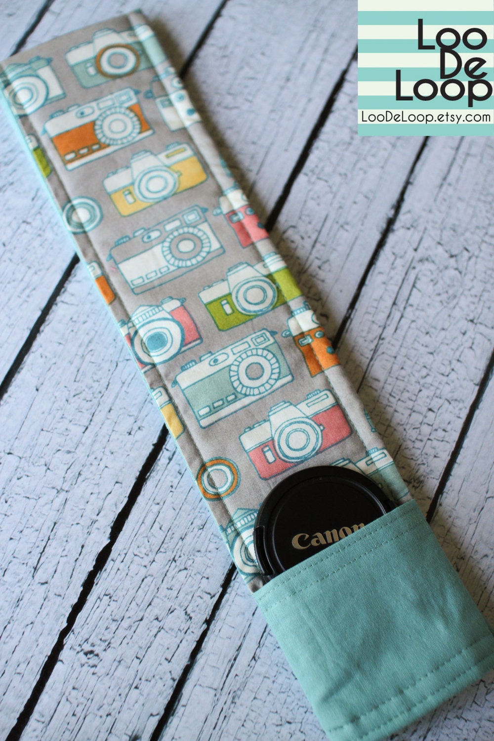 Organic Cotton DSLR Camera Strap Cover w/ Lens Cap Pocket READY to SHIP