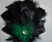 Feather barrette , black and green, Hair accessorie, fashion barrettes