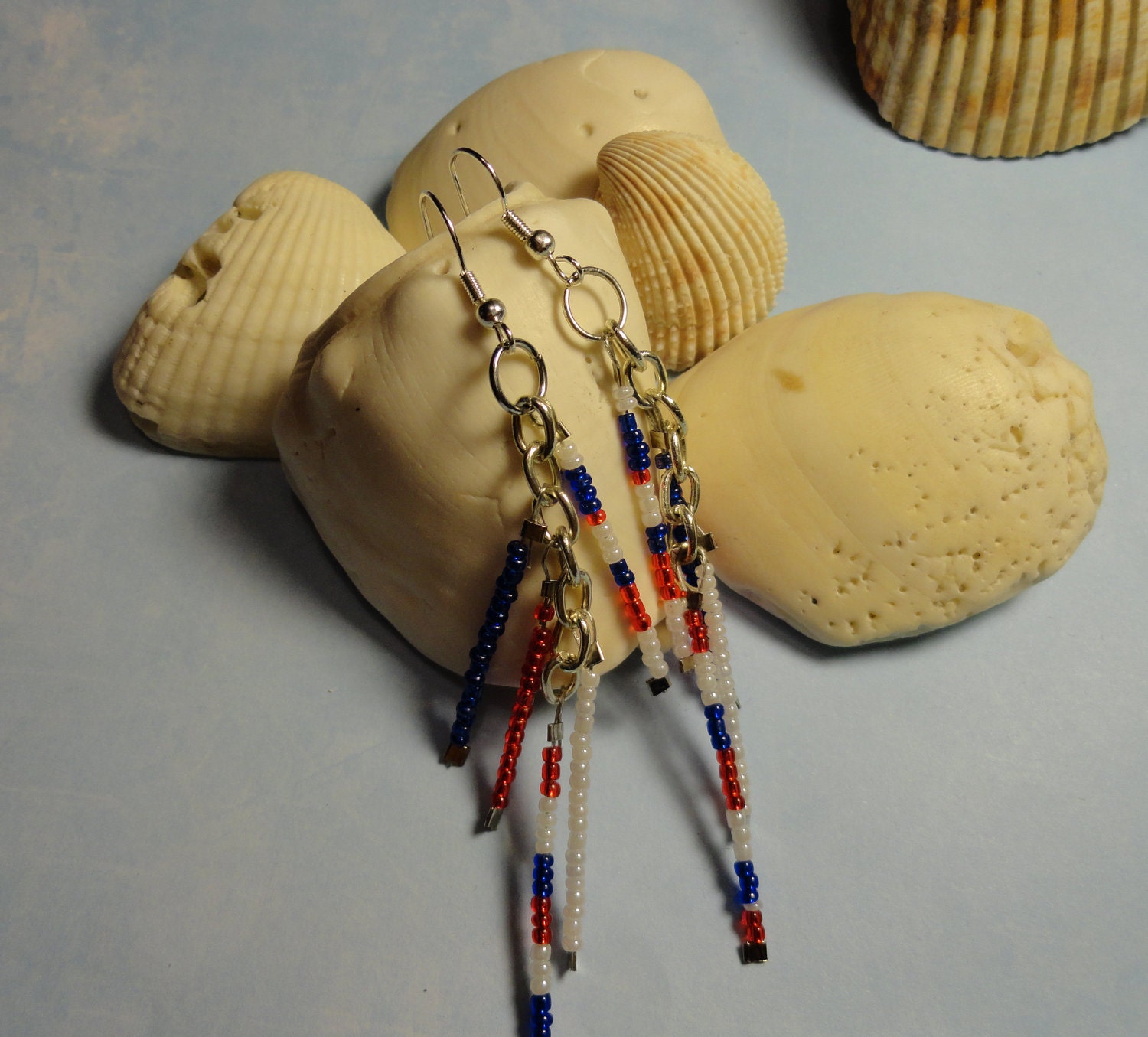 Patriotic jewelry,  Red White and Blue, dangle earrings