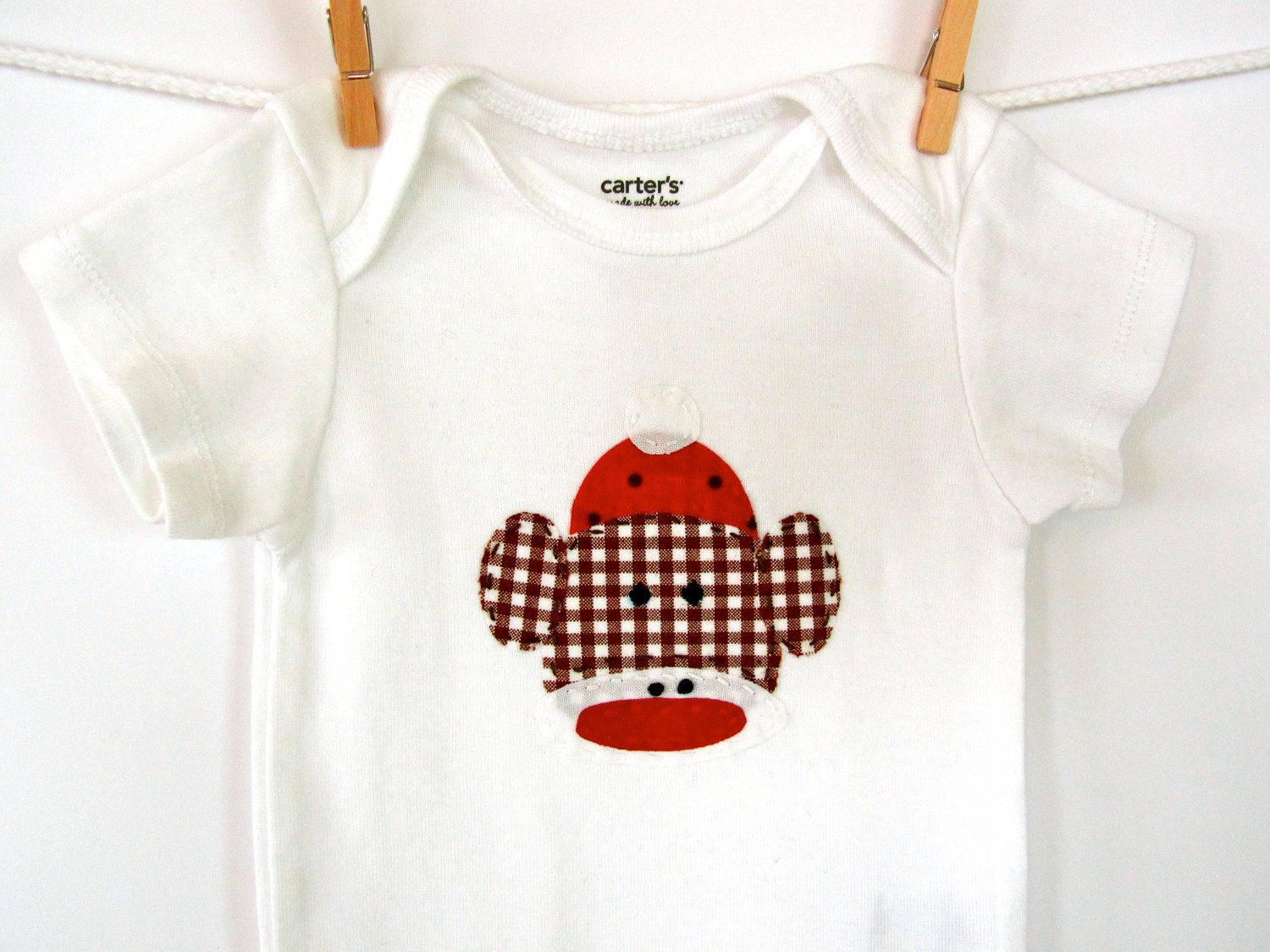 Sock Monkey - Onesie - Bodysuit - Brown - Red
