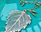 Silver Dipped Birch Leaf Pendant with Swarovski Crystal Embellishment