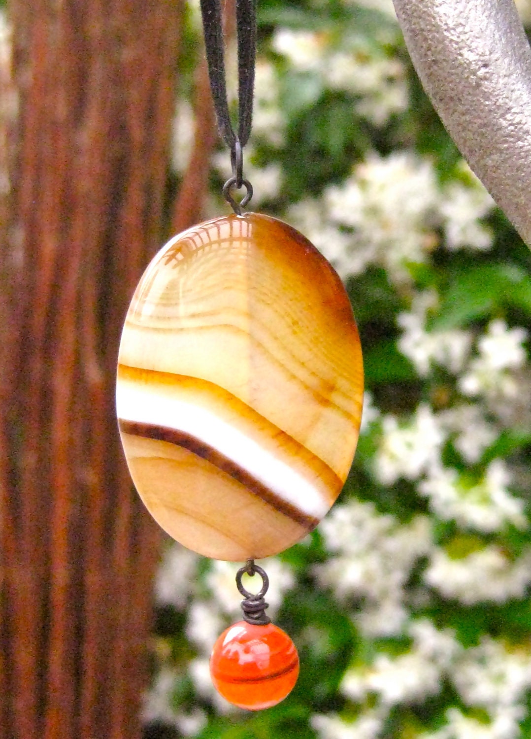Brown Sardonyx Ellipse with Red Sardonyx Drop